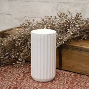 White Fluted Pottery LED Candle - 3" x 6"