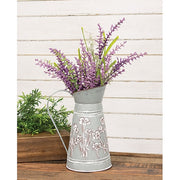 Washed Blue Metal Flower Embossed Water Pitcher