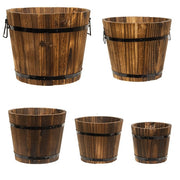 Distressed Wooden Barrel Planters (Set of 5)
