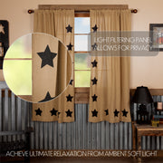 Burlap w/Black Stencil Stars Short Panel Set of 2 63x36