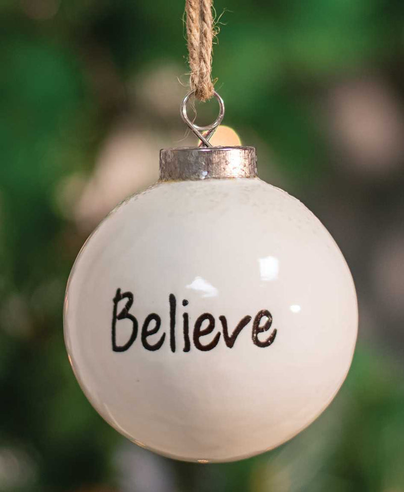 Believe White Enamel Ornament