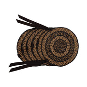 Black & Tan Jute Chair Pad 15 inch Diameter Set of 6