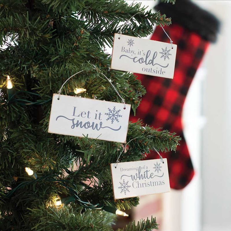 White Christmas Wood Ornament (Set of 3)