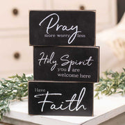 Pray More, Worry Less Wooden Block  (3 Count Assortment)