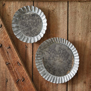 Set of Two Pie Tin Mercury Glass Mirrors