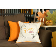 Set of Two Orange and White Give Thanks Throw Pillow Cover