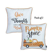 Set of Two 18" X 18" Orange and White Thanksgiving Pumpkin Pillow Covers