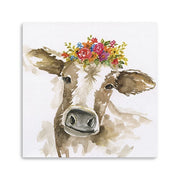 40" Watercolor Floral Cow Canvas Wall Art