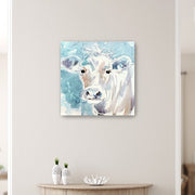 40" x 40" Blue Pastel Watercolor Cow Unframed Canvas Wall Art