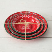 Set of Three Wishing You A Merry Christmas Enameled Dishes