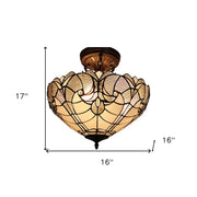 Yellow and Brown Two Light Tiffany Style Semi Flush Dimmable Ceiling Light