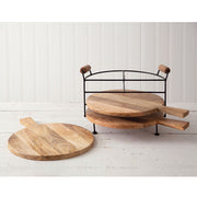 Set Of Three Cutting Boards With Metal Stand