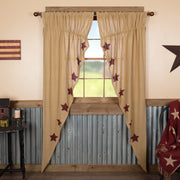 Burlap W/Burgundy Stencil Stars Prairie Long Panel Set of 2 84x36x18
