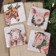 Christmas Farm Animals Resin Coasters (Set of 4)