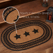Farmhouse Jute Rug Oval Stencil Stars w/ Pad 20x30