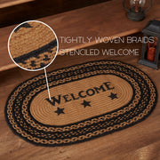 Farmhouse Jute Rug Oval Stencil Stars Welcome w/ Pad 20x30
