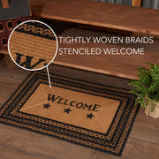 Farmhouse Jute Rug Rect Stencil Stars Welcome w/ Pad 20x30