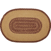 Burgundy Tan Jute Rug Oval Stencil Stars w/ Pad 20x30