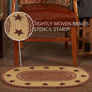 Burgundy Tan Jute Rug Oval Stencil Stars w/ Pad 20x30