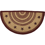 Burgundy Tan Jute Rug Half Circle Stencil Stars w/ Pad 16.5x33