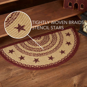 Burgundy Tan Jute Rug Half Circle Stencil Stars w/ Pad 16.5x33