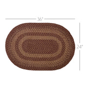 Burgundy Tan Jute Rug Oval w/ Pad 24x36