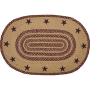 Burgundy Tan Jute Rug Oval Stencil Stars w/ Pad 24x36