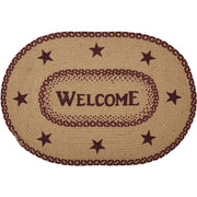 Burgundy Tan Jute Rug Oval Welcome w/ Pad 20x30