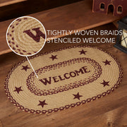 Burgundy Tan Jute Rug Oval Welcome w/ Pad 20x30