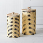 Set of Two Open Weave Cane Containers