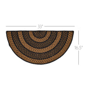 Black & Tan Jute Rug Half Circle w/ Pad 16.5x33