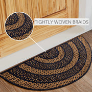 Black & Tan Jute Rug Half Circle w/ Pad 16.5x33