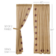 Burlap w/Burgundy Stencil Stars Panel Set of 2 84x40