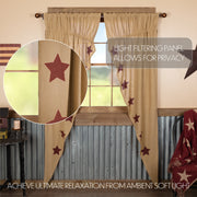 Burlap W/Burgundy Stencil Stars Prairie Long Panel Set of 2 84x36x18