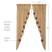 Burlap W/Burgundy Stencil Stars Prairie Long Panel Set of 2 84x36x18