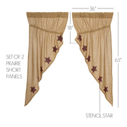 Burlap w/Burgundy Stencil Stars Prairie Short Panel Set 63x36x18