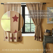 Burlap w/Burgundy Stencil Stars Short Panel Set of 2 63x36