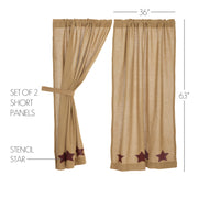 Burlap w/Burgundy Stencil Stars Short Panel Set of 2 63x36