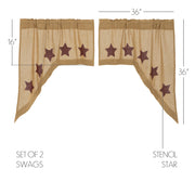 Burlap w/Burgundy Stencil Stars Swag Set of 2 36x36x16