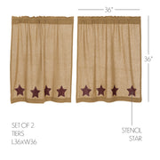 Burlap w/Burgundy Stencil Stars Tier Set of 2 L36xW36
