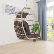 Outdoor Garden Rattan Egg Swing Chair Hanging Chair Wood+Dark Gray