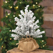 Flocked Mini Pine Tree with Burlap Base - 12"