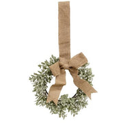 Flocked Boxwood Wreath with Burlap Bow