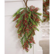 Merry Red Berries & Cedar Teardrop - 27"