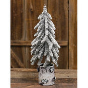 Flocked Weeping Pine Tree In Birch Pot - 16"