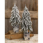 Flocked Weeping Pine Tree In Birch Pot - 20"