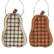 Layered Wood Buffalo Plaid Hanging Pumpkin  (2 Count Assortment)
