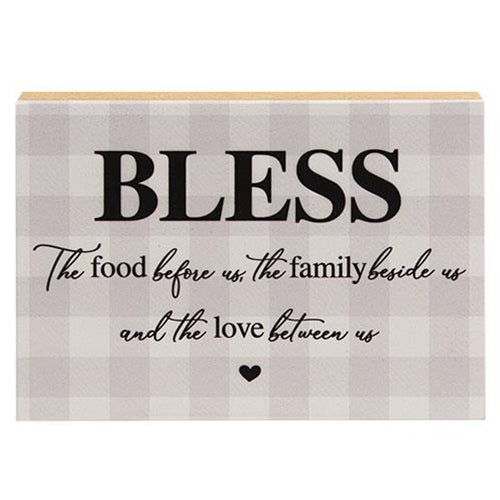 Bless the Food Checked Shelf Sitter - 8" x 5.5"