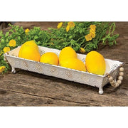 Shabby Chic Ornate Metal Tray with Bead Handles