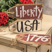 Rustic Wood Patriotic Words Tag (3 Count Assortment)